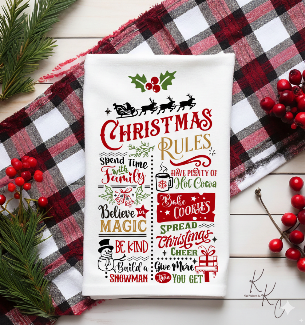 Christmas Rules Tea Towel