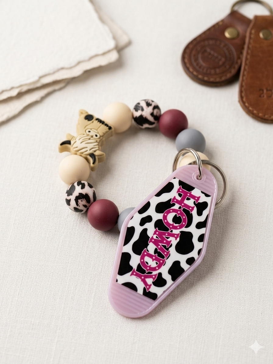 Howdy White Cow Key Chain