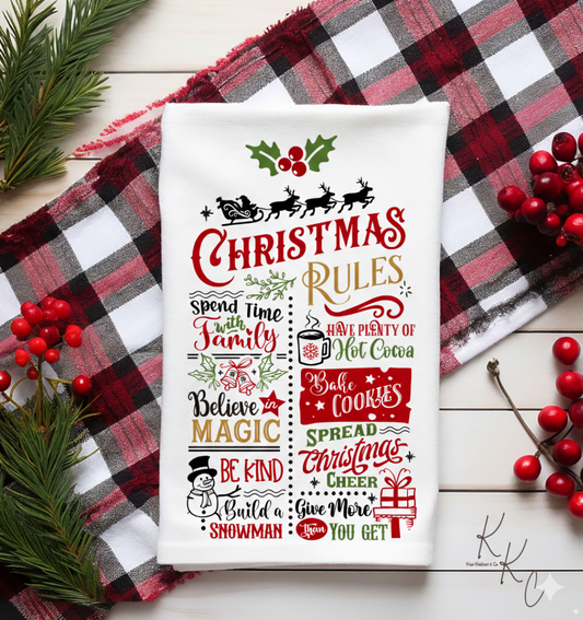 Christmas Rules Tea Towel